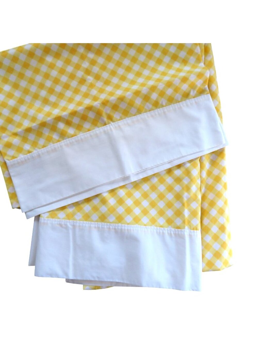 Vintage Springmaid King Flat Sheet 2 Pillowcases Yellow White Check No Iron USA